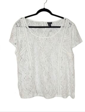 Torrid White Stretch Lace Sheer Short Sleeve Top  Size Large (Torrid Size 0) New